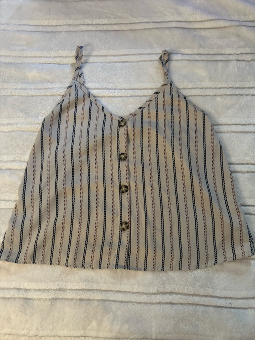 Striped Button-Front Spaghetti Strap Tank Top - Beige/Black SIZE S
